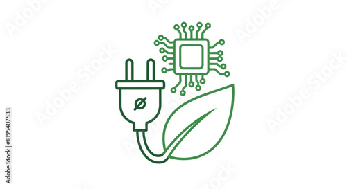 Eco friendly technology concept with green leaf and microchip
