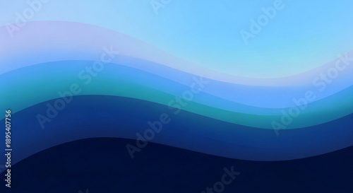 A serene abstract background features smoothly flowing waves in various shades of blue and cyan, creating a calming visual.