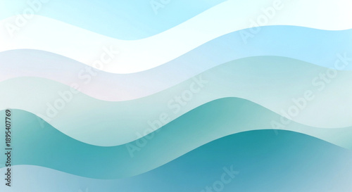 A soft and ethereal abstract background displays gently undulating waves in a tranquil palette of light blue and seafoam green.