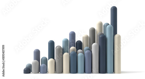 A modern three-dimensional bar chart composed of rounded cylindrical pillars in a harmonious palette of cool and neutral colors.
