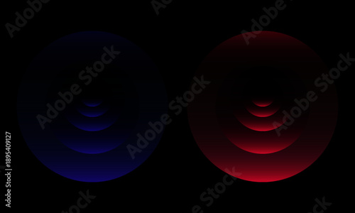 WiFi or scanner light effect, red and blue glowing sonic waves, good or bad signal concept. Neon no signal icon. Wireless network symbols.