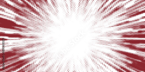 Red halftone concentric circle background. Rippled sonic wave ring wallpaper. Dotted radial gradient texture. Vector rasterized rough backdrop for epicenter, target, radar signal, vibration concept
