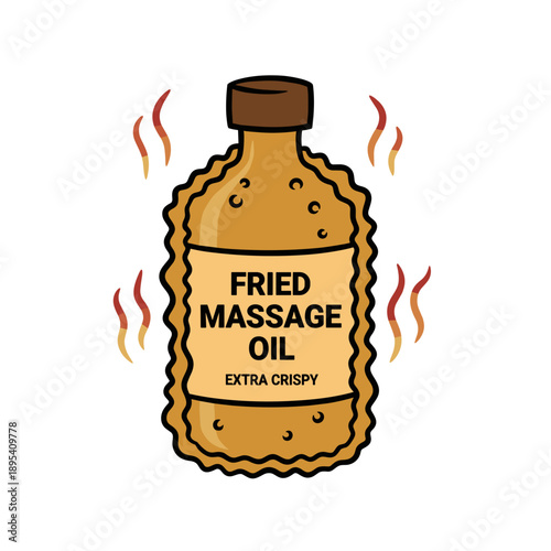 Bottle of fried massage oil with heat waves isolated on white background concept of humor parody and ironic spa product