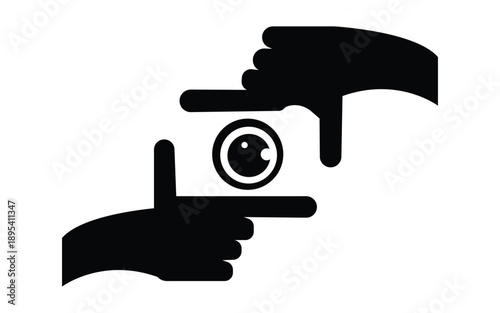 Photography framing hands icon black silhouette of camera lens focus frame design