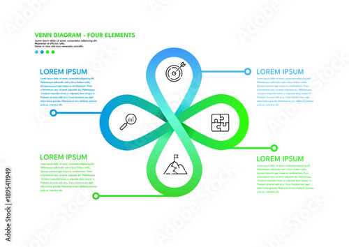 Venna diagram - four elements business infographic, vector illustration