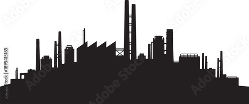 Industrial City Skyline Silhouette at Night Time