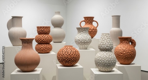 Collection of Ceramic Vases, Pottery Exhibition, Artistic Vessels Display
