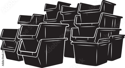 Black Plastic Storage Containers Stacked in a Neat Pile