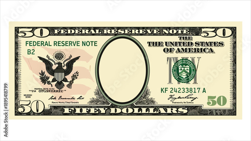 US Dollars 50 Banknote American Dollar Bill Cash Money Vector..eps