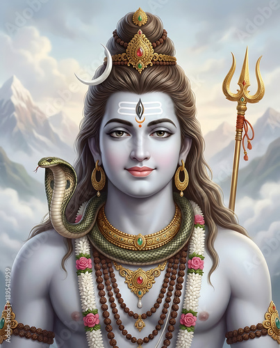 serene portrait of mahadev with open eyes wearing rudraksha beads celebrating maha shivaratri with divine grace and celestial light for the hindu faithful world
