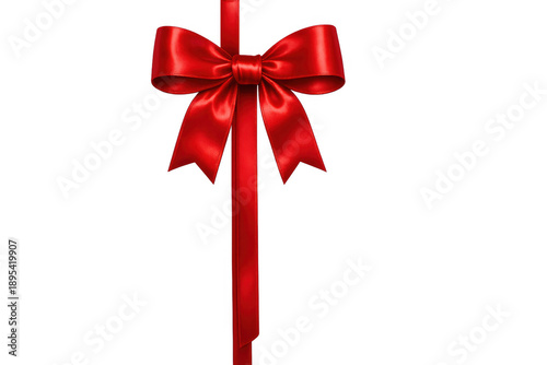Red satin ribbon forming a elegant bow, symbolizing festive holiday gifts and special celebration packaging, transparent background