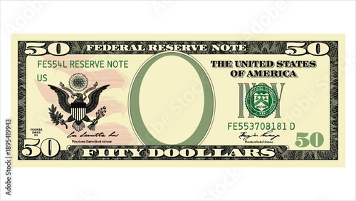 US Dollars 50 Banknote American Dollar Bill Cash Money Vector..eps