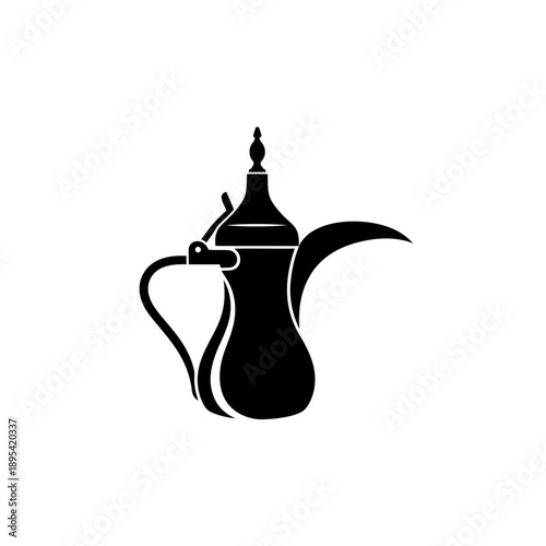 Traditional arabic coffee pot, Dallah, symbol of hospitality and generosity in Middle Eastern culture. Islamic holidays Ramadan and Eid. Welcoming guests and social connections during festive periods