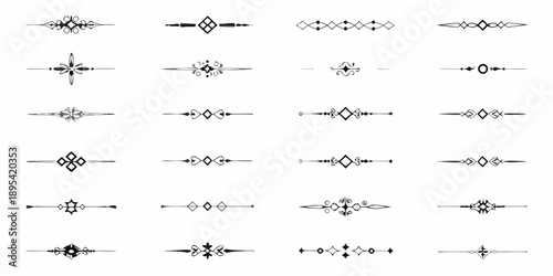Collection of ornate black decorative dividers and flourishes on a white background
