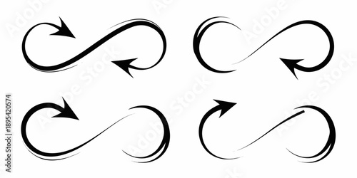 Collection of black looping arrows showcasing cyclical and continuous movement