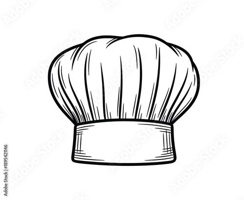 Illustration of a classic chef's hat. The tall, pleated top and broad band at the bottom give a traditional and professional culinary feel.