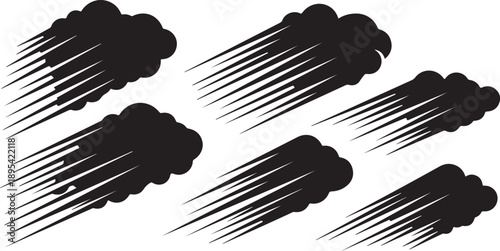 Black clouds with rain streaks on white background illustration