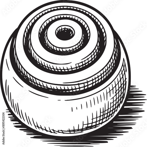 Illustration of a cinnamon roll with a swirl pattern and visible shadow on a white background