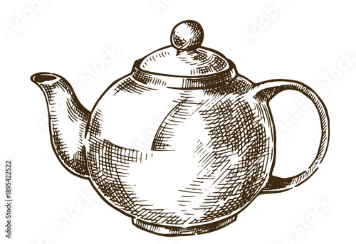 Ceramic teapot. Sketch style vector illustration. Tea ceremony.