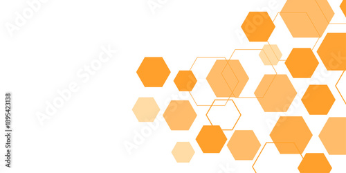 Minimal orange hexagon honeycomb background on transparent with gradient vector shapes, representing technology networks, scientific systems, and modern data-driven design applications.