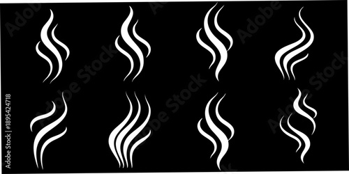 Abstract white steam or smoke rising patterns against a black background