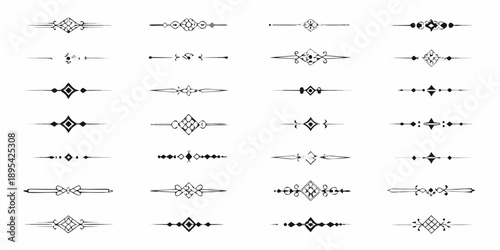 Collection of ornate symmetrical black decorative dividers and flourishes