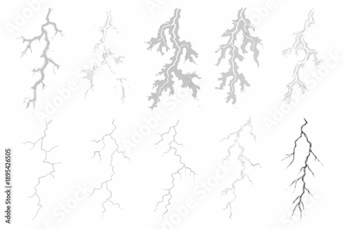 Collection of grayscale lightning bolt illustrations in varying styles