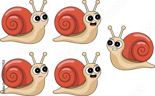 Cute Snail Mascot Outline Manual Design Set Funny Cartoon Escargot