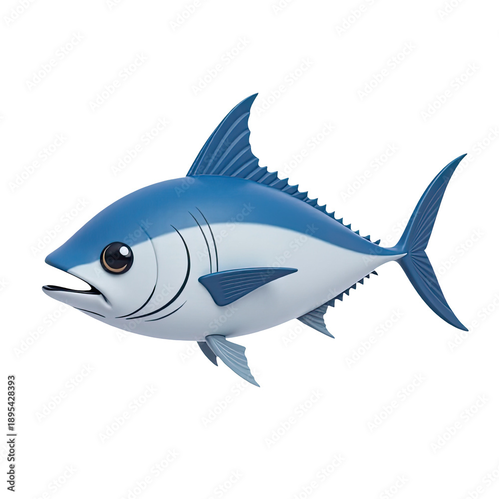 Fototapeta premium A blue and white fish floats on a white surface, great for background or aquatic-themed illustrations