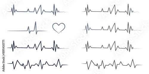 Heartbeat lines and a heart shape arranged in a grid pattern
