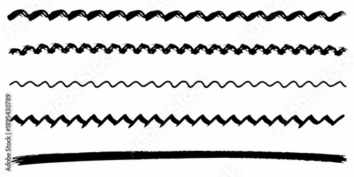 Four jagged black lines and a curved brushstroke on white background