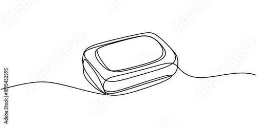 Vector illustration of A pink soap bar is floating surrounded by bubbles, representing the concept of hygiene and cleanliness, continuous line drawing of bar soap.one line drawing of bath soap single