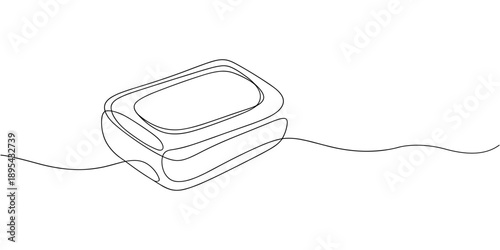 Vector illustration of A pink soap bar is floating surrounded by bubbles, representing the concept of hygiene and cleanliness, continuous line drawing of bar soap.one line drawing of bath soap single