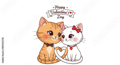 Valentines Day Cats Holding Heart Together.