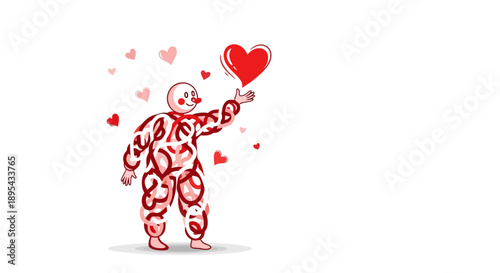 Man Made of Hearts Holding Heart.