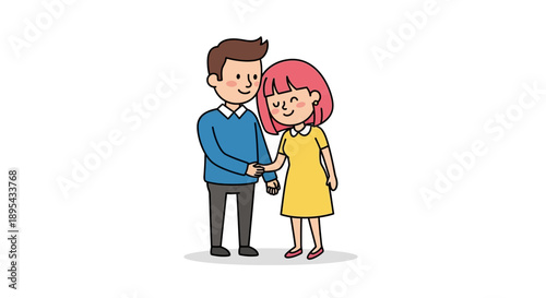 Cartoon Man and Woman Holding Hands Together.