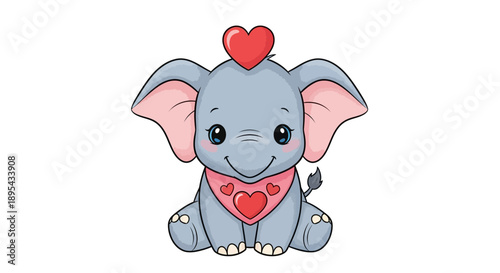Cute Cartoon Elephant with Heart Decoration.