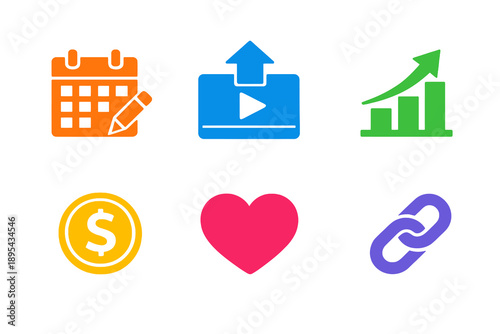 Monochromatic creator economy icons in flat vector style. Perfect for content management, monetization tools, websites, and digital marketing.