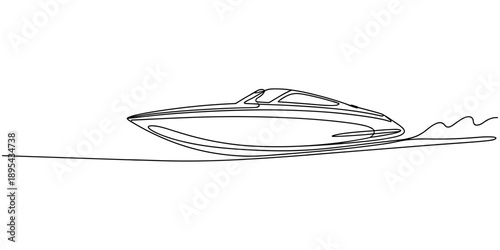 Continuous singe one line drawing art of luxury yacht speed boat sailing cruise vector illustration, Speed boat in continuous one line drawing. Single line art illustration of sailing boat. motorboat.