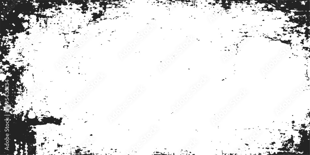 Fototapeta premium Abstract vector illustration featuring a black ink splash design on a dirty grunge texture background with a decorative splatter paint frame and liquid stain elements