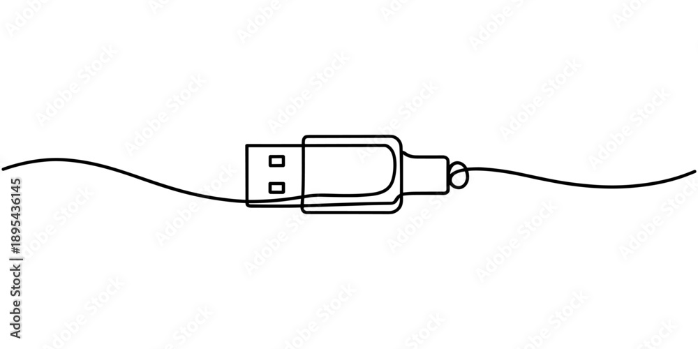 Obraz premium continuous line drawing of usb symbol. abstract line art illustration, Flash drive line continuous drawing vector. Usb flash Continuous one line drawing illustration. abstract line art illustration.