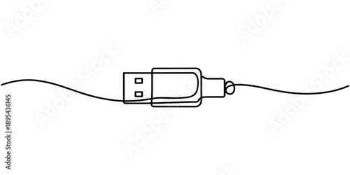 continuous line drawing of usb symbol. abstract line art illustration, Flash drive line continuous drawing vector. Usb flash Continuous one line drawing illustration. abstract line art illustration.