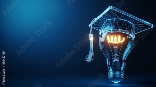 Glowing light bulb with graduation cap symbolizing education and innovation concept