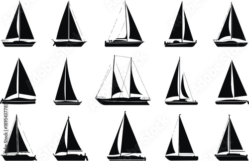 Nautical Ship Silhouette Set Sailboats and Historic Tall Ship