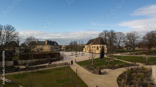 City timelapse of Caen – urban view from castle walls in Normandy