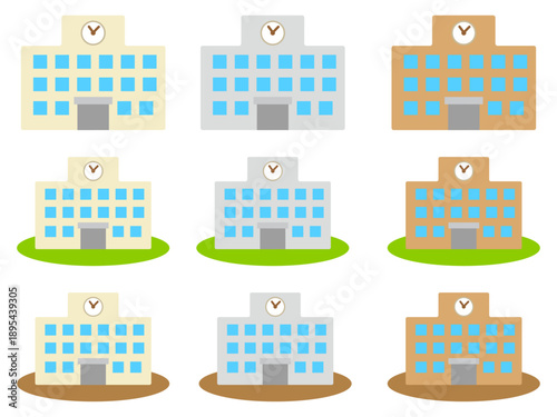 シンプルな学校の校舎のイラスト素材セット2