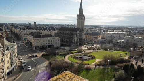 City timelapse of Caen – urban view from castle walls