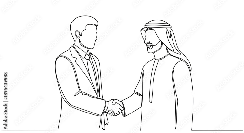 Fototapeta premium Single continuous line drawing of young Muslim bus passenger isolated cut out on PNG. AI GENERATED.