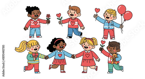 Children Holding Hands and Gifts.