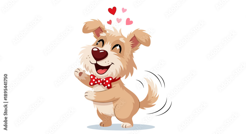 Fototapeta premium Happy Cartoon Dog with Red Collar.
